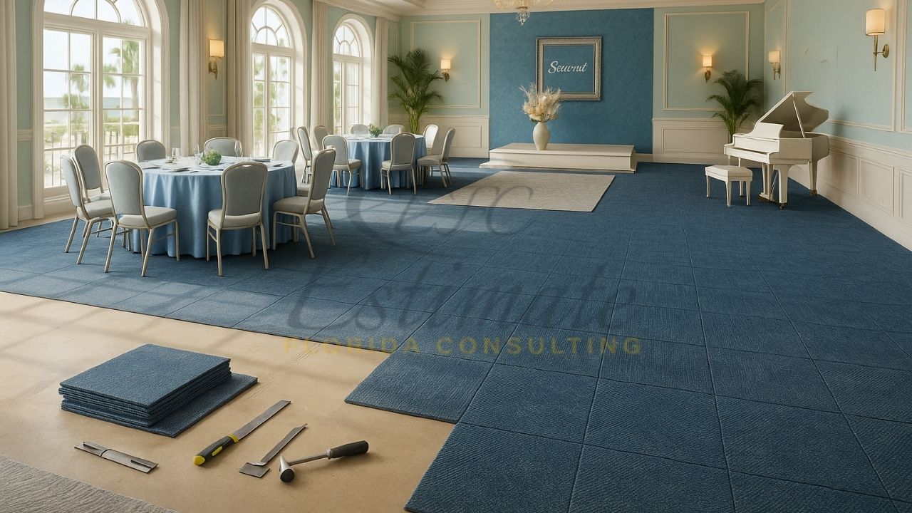 Carpet Tile Installation for Banquet halls in Parkland