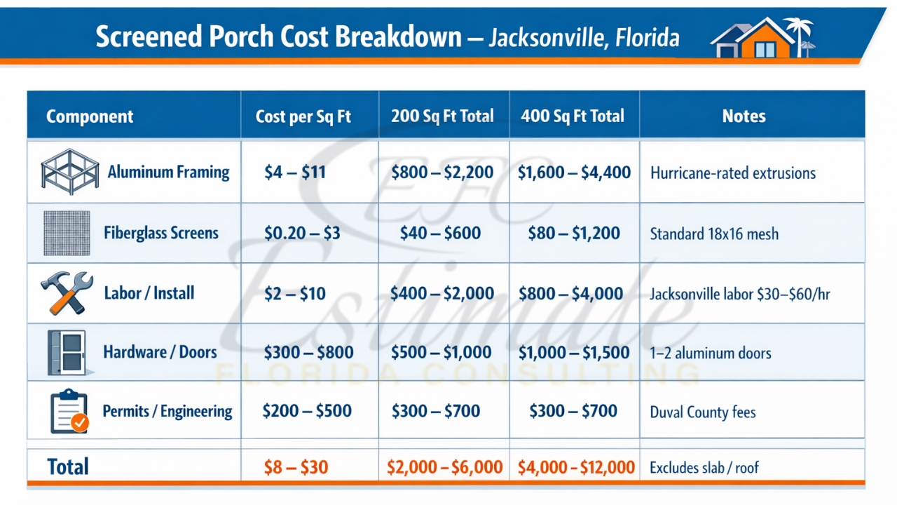 Budget Screened Porch Estimator Jacksonville