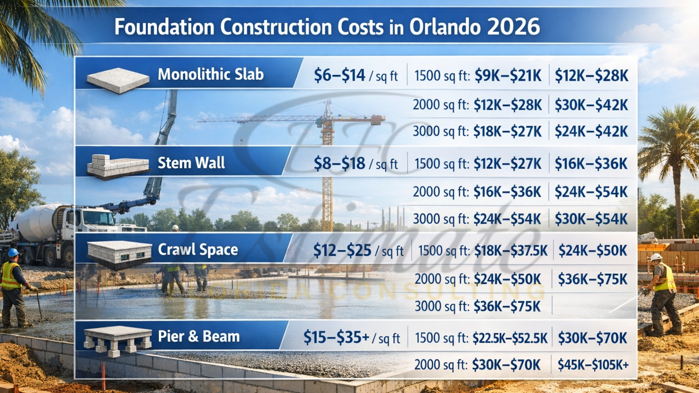 Foundation Construction Costs in Orlando FL